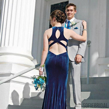 Sexy Mermaid Long Velvet Jewl Back Prom Dresses, PD0846