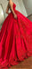 Spaghetti Straps V-neck Appliques Red Prom Dresses With Train, PD0045
