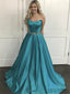 A-line Strapless Simple Cheap Long Prom Dresses With Beading, PD0097