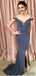 Mermaid Off-shoulder V-neck Prom Dresses With Split, PD0039