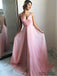 A-line V-neck Spaghetti Straps Pink Chiffon Prom Dress, PD0013