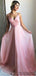 A-line V-neck Spaghetti Straps Pink Chiffon Prom Dress, PD0013