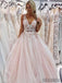 Charming A-Line V-Neck Floor-Length Appliques Beading Prom Dress, PD0066