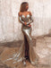 Mermaid Off-shoulder Long Sleeves Full Sequins Split Prom Dresses With Train, PD0104