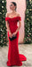 Mermaid Sexy Off-shoulder Red Stain Prom Dresses, PD0089