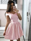 A-line Off-shoulder Pink Satin Simple Cheap Homecoming Dresses, HD0104