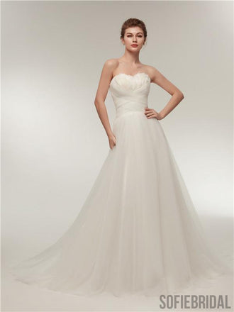 Sweetheart Ivory Tulle Lace up back Wedding Dresses With Train, WD0458