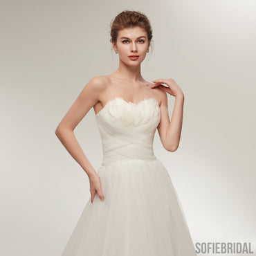 Sweetheart Ivory Tulle Lace up back Wedding Dresses With Train, WD0458