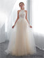 Halter Sleeveless See-though Lace Beading Long Tulle Wedding Dresses, WD0467