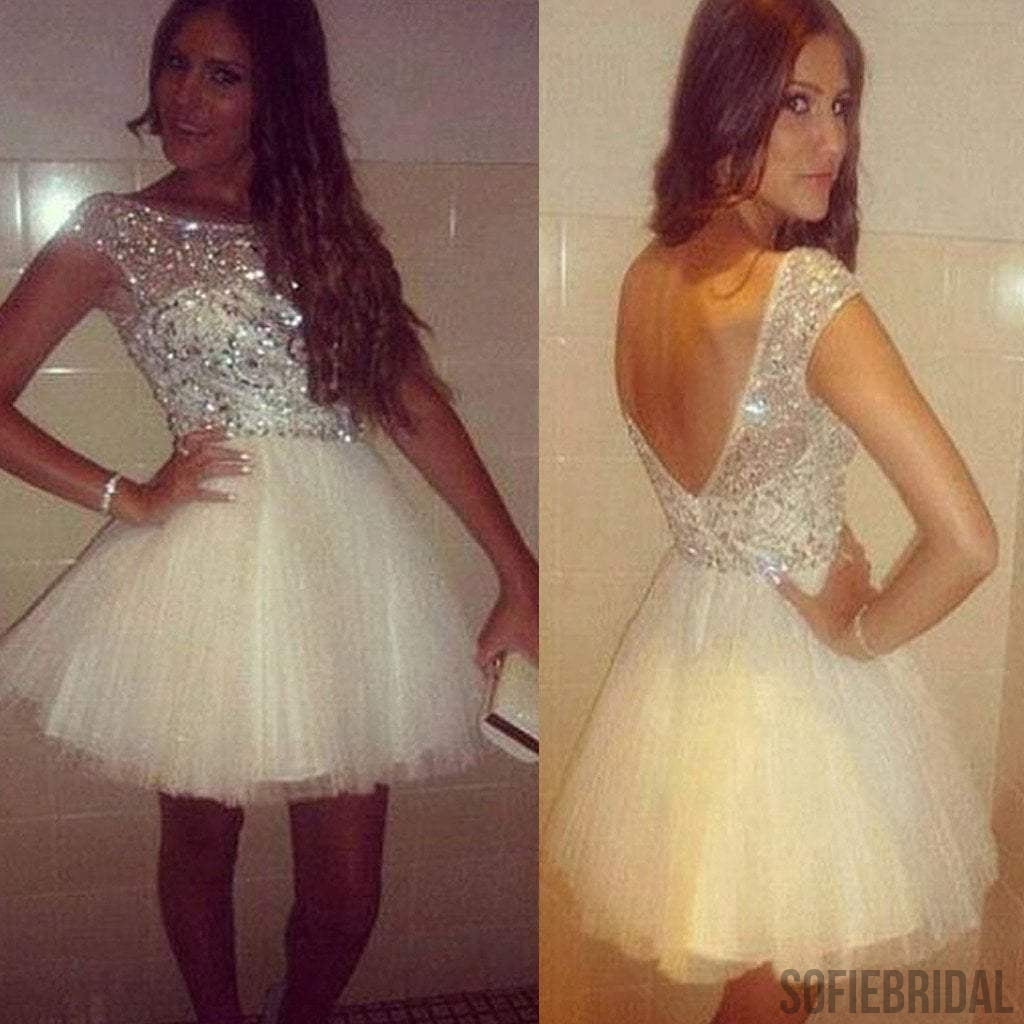 Hot sale popular short sleeve gorgeous open back homecoming prom dresses