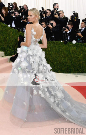 Inspired By Karolina Kurkova Met Gala Grey Floral Dresses, Hi-low Prom Dresses, PD0381