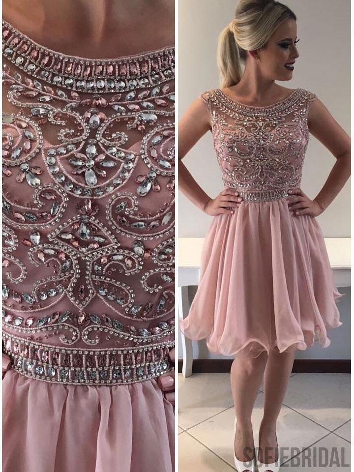 Pink Scoop Rhinestone Beaded Homecoming Dresses 2018, CM418