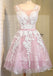 Off shoulder scoop neckline see through short pink homecoming prom dresses, CM0025