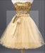 Fashion Gold Sequin Short Cute homecoming prom dresses, CM0029