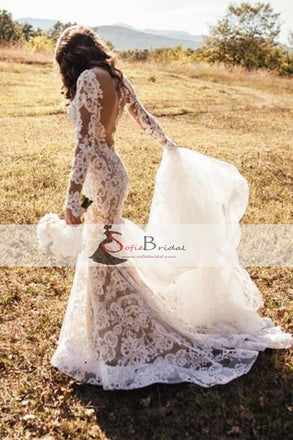 Long Sleeve Lace Wedding Dresses, Sexy Mermaid Bridal Gown, Wedding Dresses, WD0265