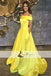 Off Shoulder Yellow Satin A-line Prom Dresses, Lovely Long Prom Dress, Prom Dresses, PD0467