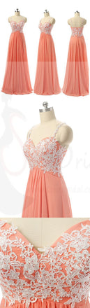 Junior Pretty Spaghetti Strap Sweet Heart A Line Long Bridesmaid Dresses with Applique, WG16