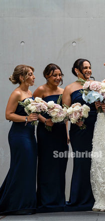 Charming Mermaid Straight Navy Blue Long Bridesmaid Dresses Online,SFWG00390