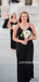 A-line SpaghettI Straps V-neck Backless Long Black Bridesmaid Dresses, BD1071