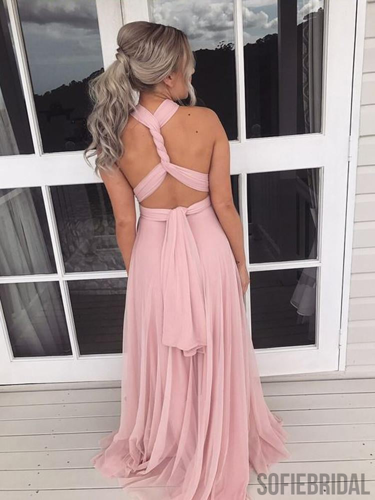 Simple A-Line Chiffon Pink Long Cheap Bridesmaid Dresses, BD1016