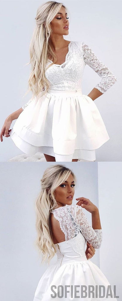 Amazing Lace Top 3/4 Sleeves Backless Short Homecoming Dress, HD0163