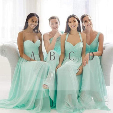Mismatched Mint Chiffon Different Styles Junior Simple A Line Formal Floor-length Bridesmaid Dresses, WG109