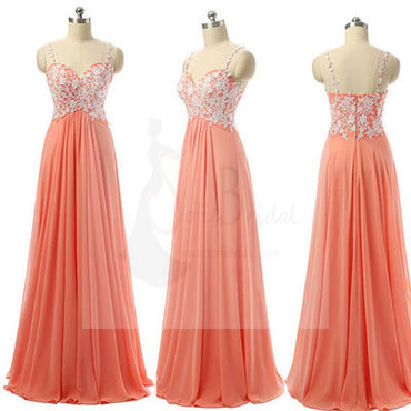 Junior Pretty Spaghetti Strap Sweet Heart A Line Long Bridesmaid Dresses with Applique, WG16