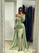 Sexy Satin Off Shoulder Long Sleeve Side Slit Mermaid Prom Dresses/Evening Dresses,SFPD0369