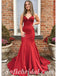 Sexy Rust Satin Spaghetti Straps V-Neck Mermaid Long Prom Dresses,SFPD0476