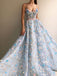 Spaghetti Floral Prom Dresses, Blue Prom Dresses, A-line Prom Dresses, Prom Dresses, PD0677