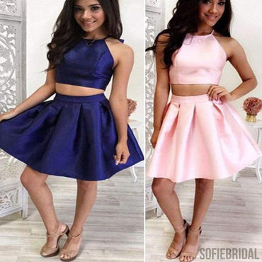 Short two pieces stain simple freshman off shoulder homecoming prom dress,BD0010