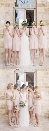 Mismatched Junior Pretty Short Lace Knee-Length Blush Pink Mini Custom Make Discount Bridesmaid Dress, WG115