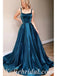 Sexy Satin Spaghetti Straps Square Sleeveless Open Back A-Line Long Prom Dresses,SFPD0483