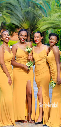 Sexy Spaghetti Straps Mermaid Side Slit Cheap Bridesmaid Dresses,SFWG00353