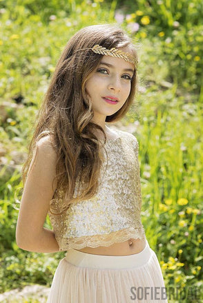 2 Pieces Sequin Top  Chiffon Skirt Flower Girl Dresses, Junior Bridesmaid Dresses, FG059