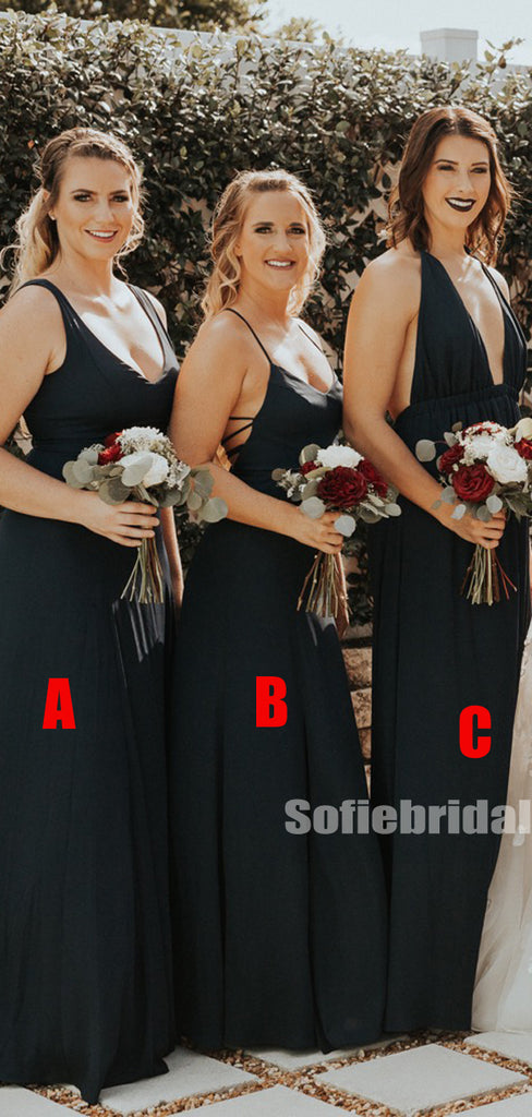 Mismatched Simple V-neck Long Bridesmaid Dresses Online,SFWG00393