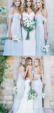 Mismatched Different Styles Chiffon Pale Blue Sexy A Line Floor-Length Cheap Bridesmaid Dresses, WG104
