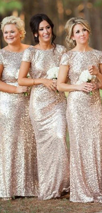 Best Sale Cap Sleeve Gold Sequin Bridesmaid Dress, Mermaid Bridesmaid Dress, WD0251
