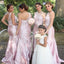 One Shoulder Mermaid Sexy Elegant Pink Long Affordable Bridesmaid Dresses with Handmade Flowers, WG143
