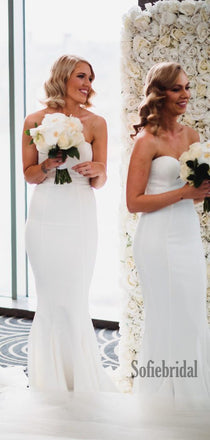 Simple Straight Mermaid White Cheap Bridesmaid Dresses,SFWG00355