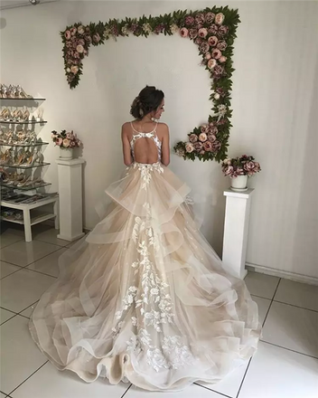 V-neck Lace Tulle Elegant Wedding Dresses, Bridal Gown, WD0285