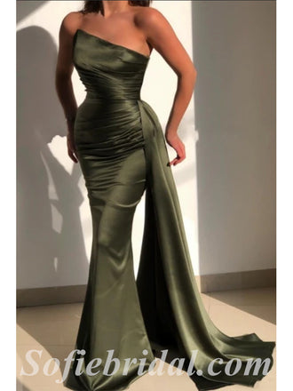 Sexy Satin Sweetheart Sleeveless Mermaid Long Prom Dresses With Trailing,SFPD0442