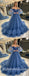 Elegant Tulle Off Shoulder V-Neck Long Sleeve A-Line Long Prom Dresses/Ball Gown With Applique,SFPD0519