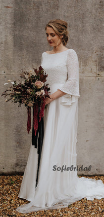 Sexy Scoop Neck Floor-length Half Sleeve Long Wedding Dresses Online,SFWD0036