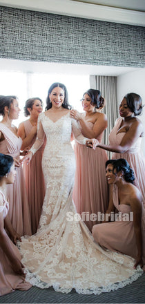 Mismatched One-shoulder Simple Chiffon Long Bridesmaid Dresses Online,SFWG00394