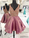 Backless V Neck Heavily Beaded Dusty Pink Homecoming Dresses, CM449