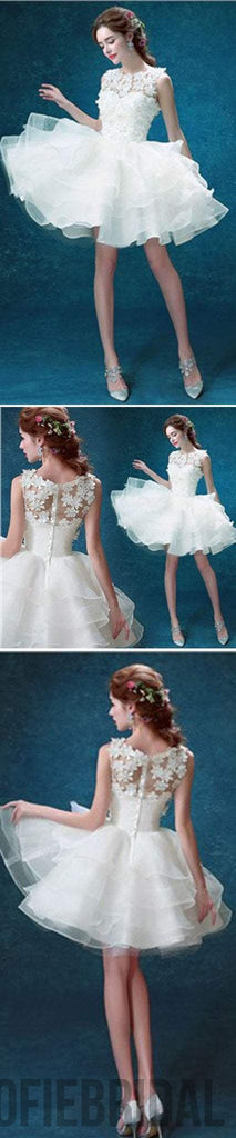 Scoop Neck Sleeveless Cute Appliques Custom Make Organza Wedding Party Dresses, WD0170