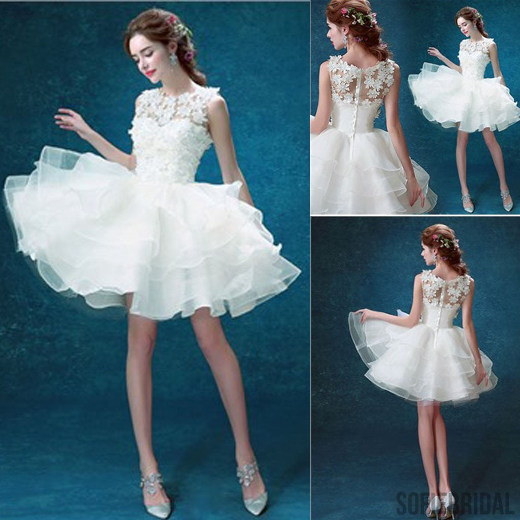 Scoop Neck Sleeveless Cute Appliques Custom Make Organza Wedding Party Dresses, WD0170