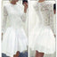 Long Sleeve White Chiffon Lace See Through Homecoming Dresses, SF0032