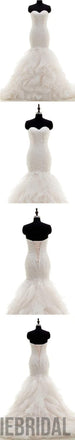 Popular Sweetheart Lace Up Mermaid White Lace Chiffon Wedding Dresses, WD0178